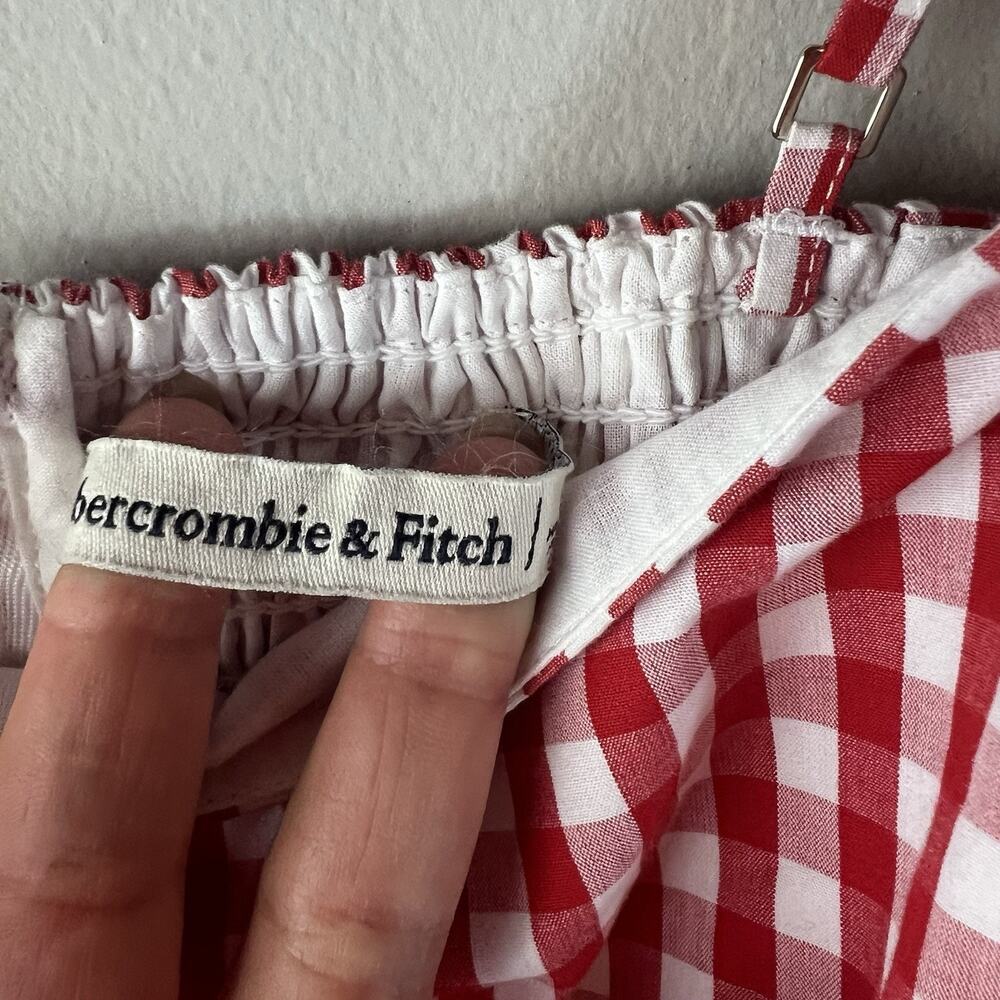 Abercrombie & Fitch Emerson Poplin Mini Dress Red Gingham Smocked Sz L - Picture 8 of 11